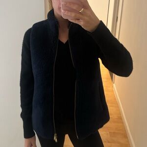 J Crew Navy Shearling Vest Size Small